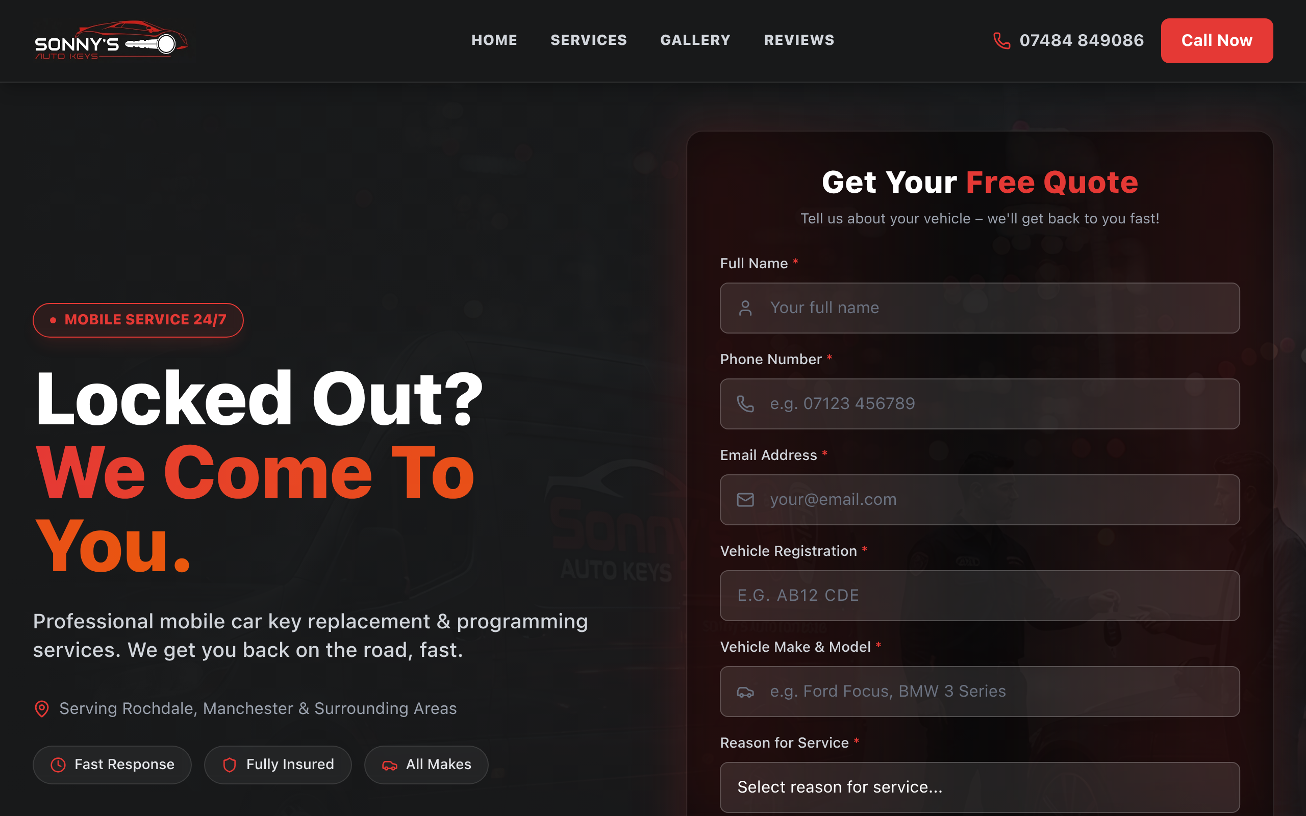 Sonny's Auto Keys website preview